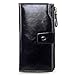 AINIMOER Women's Large Capacity Luxury Wax Genuine Leather Ladies Wallet With Zipper Pocket(Black)