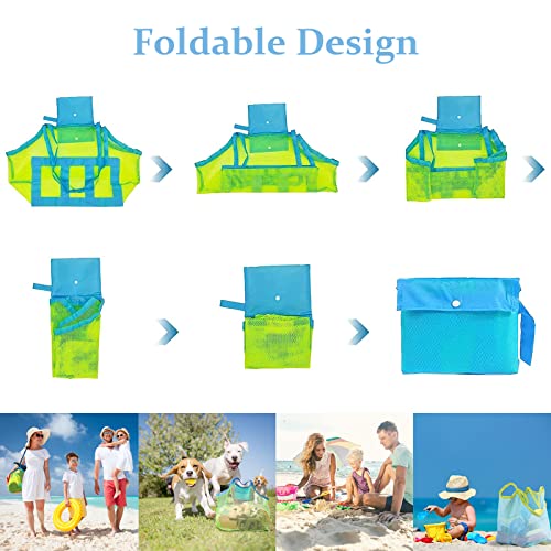 Miniatura 4 de Geekerchip Bolsa Plegable De Malla De Playa,Bolsa De Malla Playa,Bolsa Playa Juguetes,Bolsa De Juguetes Plegable Portátil,Reutilizable,Para Guardar Juguetes De Niños Verde