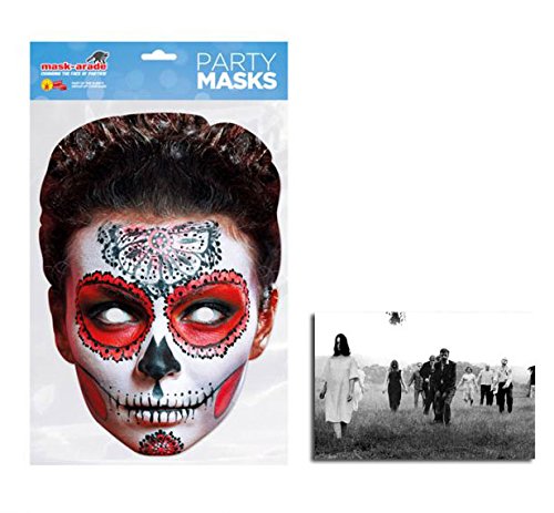 BundleZ-4-FanZ Fan Packs Mask Pack - Day of the Dead Red Zombie Female 2D Card Party Mask - includes 6x4 inch (15cm x 10cm) Star Photo