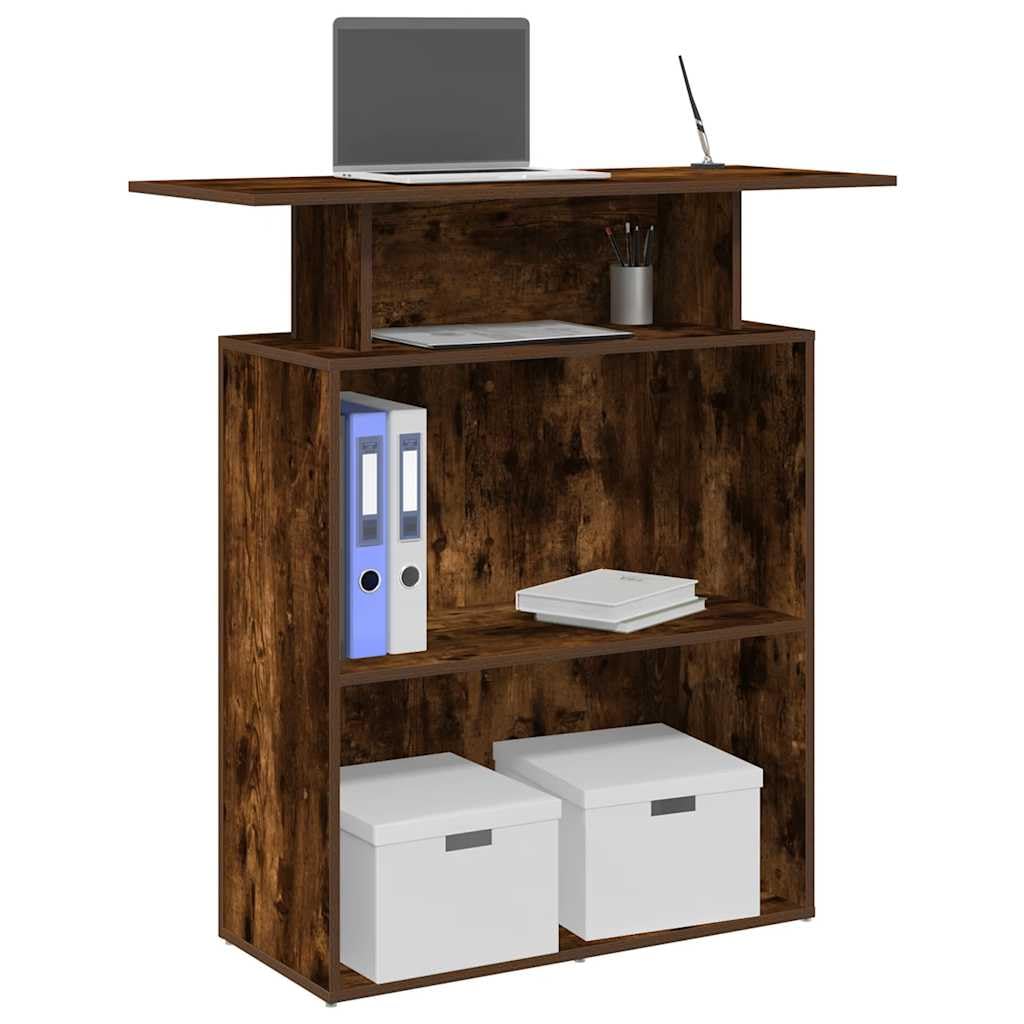 Bancone da ricevimento, in legno di rovere affumicato, con spazio di archiviazione, 100 x 40 x 104 cm, per ufficio e casa, versatile, con scaffale, segretario, ergonomico, salvaspazio