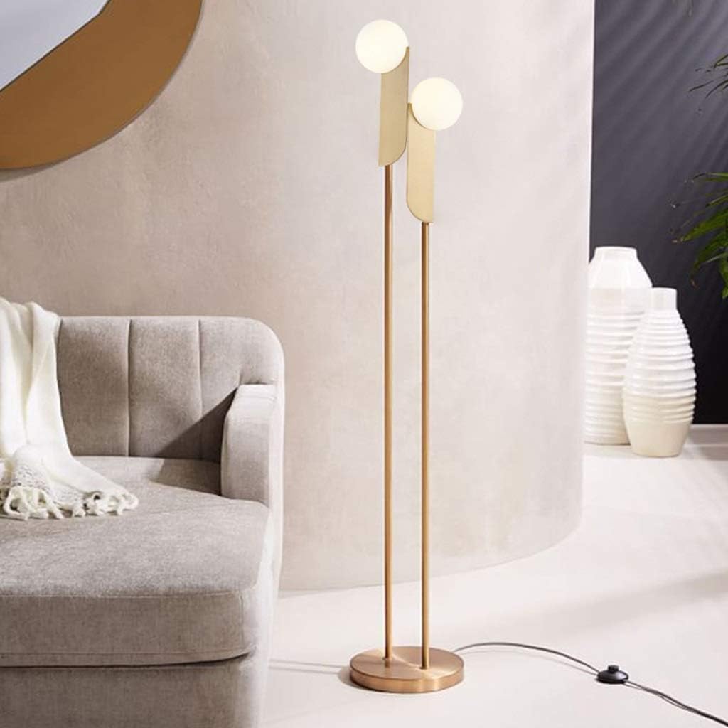 Standing Lamps Nordic Lampa Podłogowa Żelazne Wysokie Lampy Z 2 Szklanymi Abażurami Stojąca Malowany Korpus Wysokim Słupem Podłogowa Salonu
