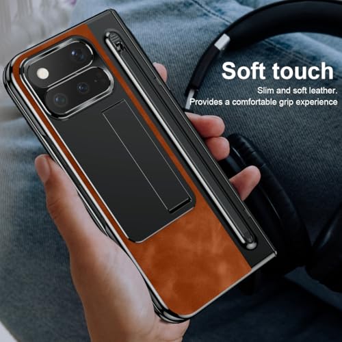 Coque Google Pixel 11 Pro Fold marron avec support et porte-stylet intégrés - 4