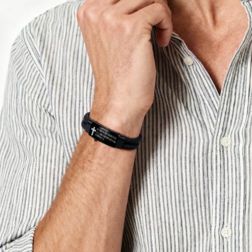 Men's Bracelet, Black Braided Leather Cord Bracelet with Bible Verse, Gifts for Men, Dad, Friends, Brother, Sons, Suitable for Weddings, Graduation Ceremonies, Parties - Image 4