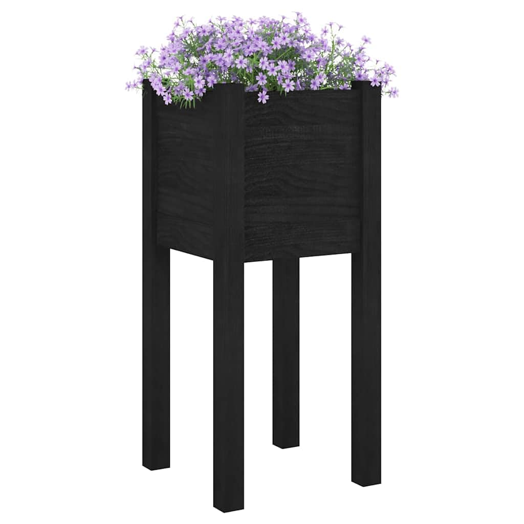 Pflanzkübel Schwarz 31x31x70 cm aus massivem Kiefernholz wetterfest für Garten Balkon Terrasse Indoor Outdoor robust mit Drainage und Halterung