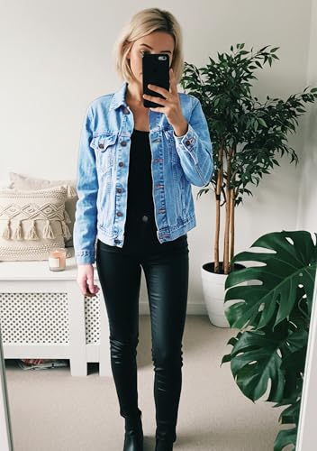 JMOJO 2025 Cropped Denim Jacket for Women Stretchy Fitted with 2 Pockets – Lightweight Trendy Short Jean Shacket2