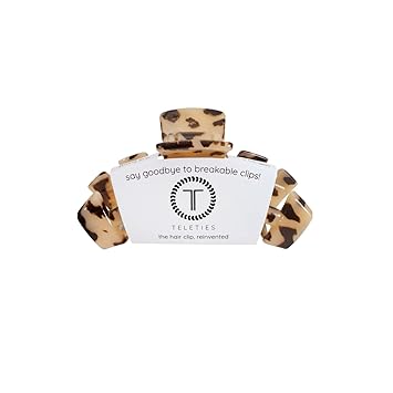TELETIES - Medium Hair Clip - Strong Grip, Bendable Teeth, Comfortable Curved Design - Ideal for Medium-Thick Hair - For All Hair Textures - Blonde Tortoise