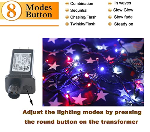 200Led Outdoor String Lights 4Th Of July Decorations, 66Ft Red White And Blue Lights 8 Modes, Connectable Waterproof Patriotic Fairy Lights For Independence Day Home Garden Patio Holiday Party Decor #TOP3