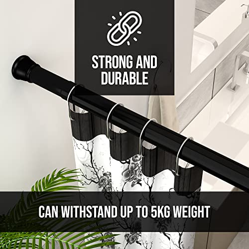 Image of Story@Home Curtain Rod 104-170 CM | Adjustable Curtain Without Drilling | Extendable Shower Curtain Tension Rod | Rustproof Metal Curtain Rod Pipe | Stable Spring Installation | Black