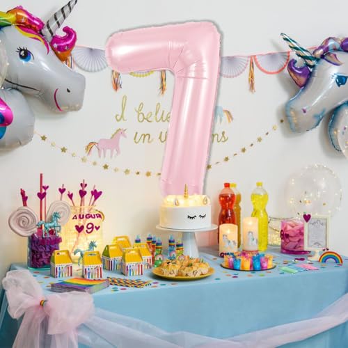 Image of TONIFUL 40 Inch Pastel Pink Number Balloon Balloon Big Pink Digital Balloon for Girl's Birthday Party Wedding Bridal Shower Engagement Anniversary Photo Shoot Supplies(Number 7)