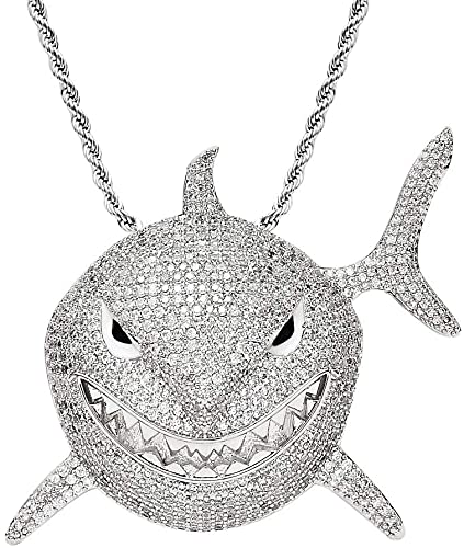 Fhdisfnsk Grand Pendentif Requin Micro-incrusté de Zircon Collier pour Hommes Hip-Hop exagéré Cover