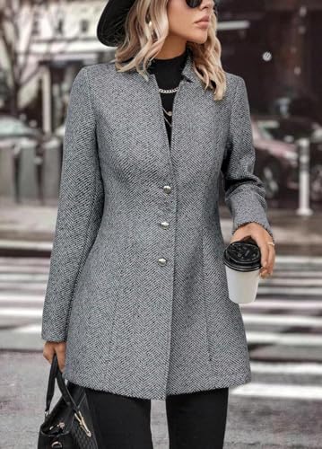 yoeasy Women's Stand Collar Single Breasted Pea Coat Casual Wool Blend Mid Long Trench Coat Winter Jackets2
