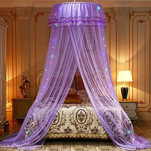 JHNEA Mosquito Net con Brillantes Estrellas Fluorescentes, Mosquitera Universal con Diseño de Cúpula y Mosquitera de Fácil para NiñAs Chico Bebé, Cama De Individual Matrimonio,A