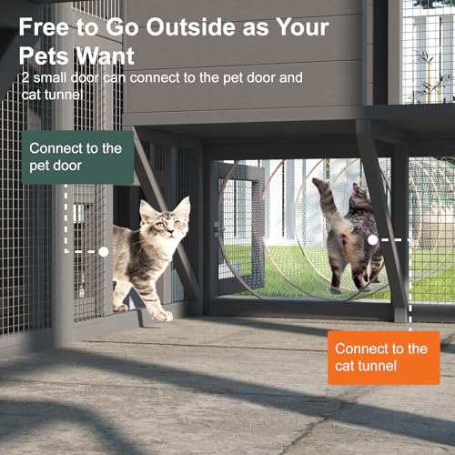 TIMHAKA Catio Outdoor Cat Enclosure, Large Cat House for Mulitiple Cats Walk in Cat Cage with Waterproof Cover and Sunshine Panel Roof, Feral Cat Shelter with 7 Platforms and 2 Resting Box, 72 inch - Thumbnail 4