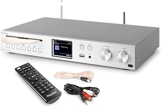 Audizio Brescia Streaming Amplifier with Spotify Connect, WiFi Internet Receiver, DAB Digital Radio, Bluetooth and CD Player, Optical Toslink - Aluminium