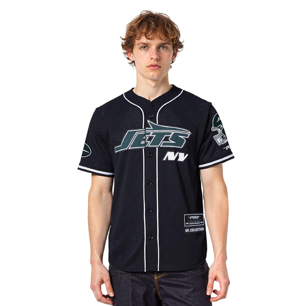 Pro Standard Men's NFL New York Jets Mesh Button Down Mesh Top Black 3XL
