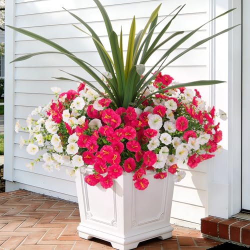 Artificial Flowers for Outdoors Fake Plants Outside, 12 Bundles Silk