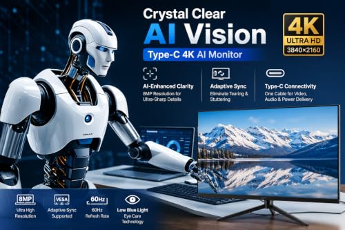 Image of 1stPV 27 inch 4K UHD Security & Gaming LED Monitor, Adaptive Sync, IPS HDR | Type-C 65W PD, HDMI 2.1, DP 1.4, Built-in Speakers, 24 /7 Continuous Operation, 5ms 178, for CCTV DVR NVR Gaming