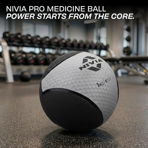 Image of Nivia Pro Medicine Ball for Strength Training, Core Workouts, Endurance Training, Non-Slip Surface, Weight Ball for Crossfit (Grey, 1 KG)