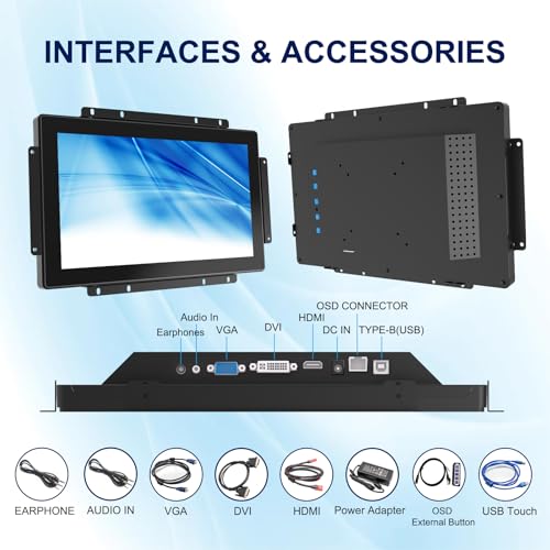 Image of FHD Industrial Touch Monitor, 13.3 Inch Open Frame Touch Screen Display, 10-Point Capacitive Touch Monitor, VESA & Open-Frame Bracket Mounting for Kiosk and Mounting