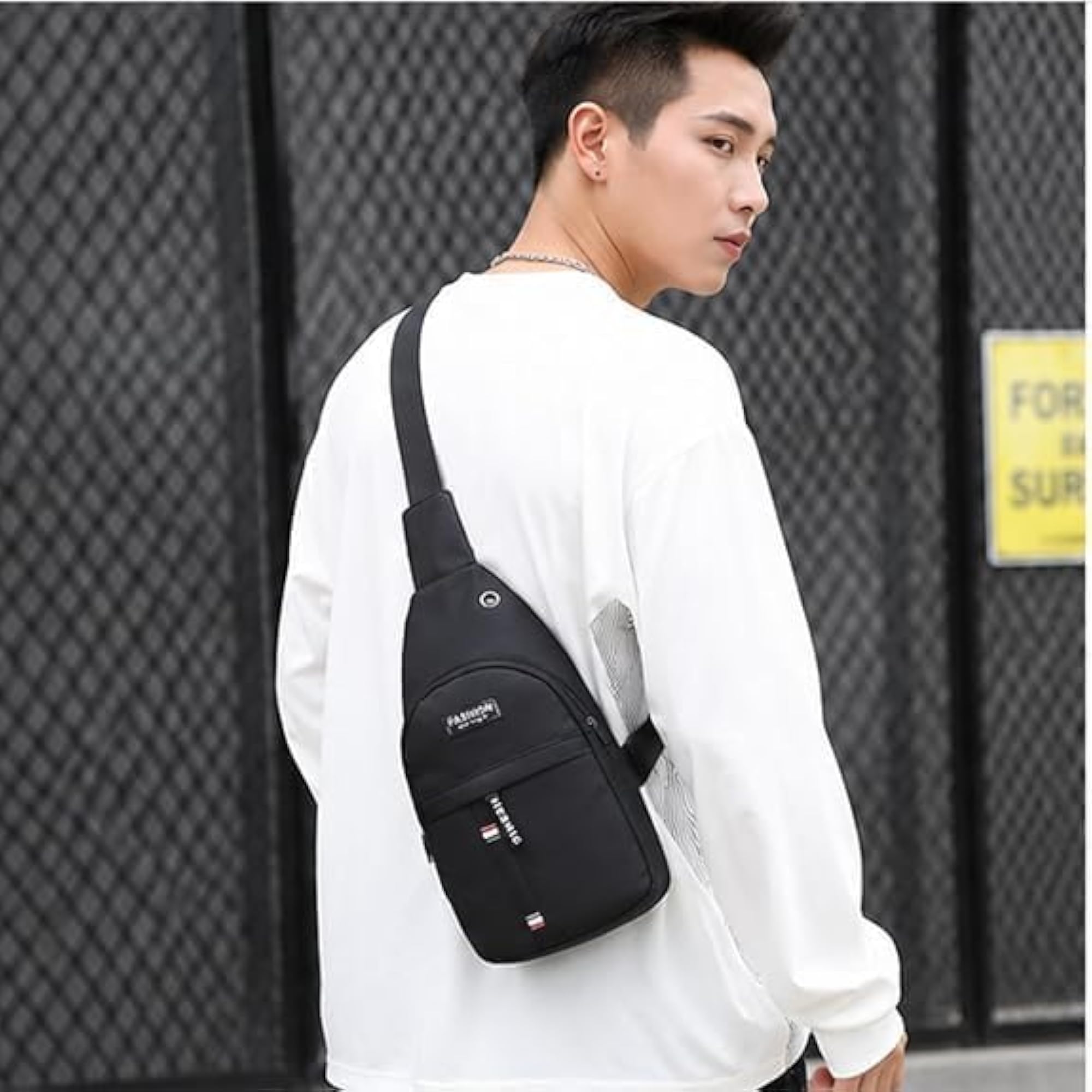 Men's Stylish Black Chest Bag with Adjustable Strap