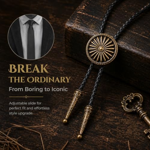Image of Cowboy Bolo Tie for Men, Vintage Cow Skull Bolo Tie Necklace Native American Necktie for Men Women