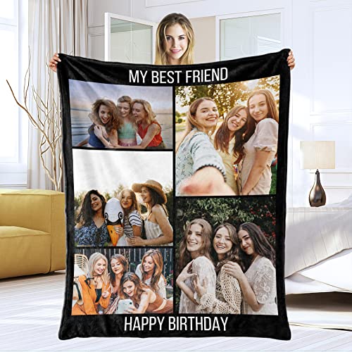 WSYEAR Custom Blanket with Text Photos,Personalized Customized Picture Blankets for Best Friend Bestie Sister BFF Christmas New Year Birthday Gifts