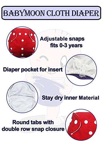 Image of Babymoon Washable Baby Diaper Premium Cloth Diaper Reusable, Adjustable Size, Waterproof, Pocket Cloth Diaper Nappie (Without Insert) (Pack of 5, Set of 5)