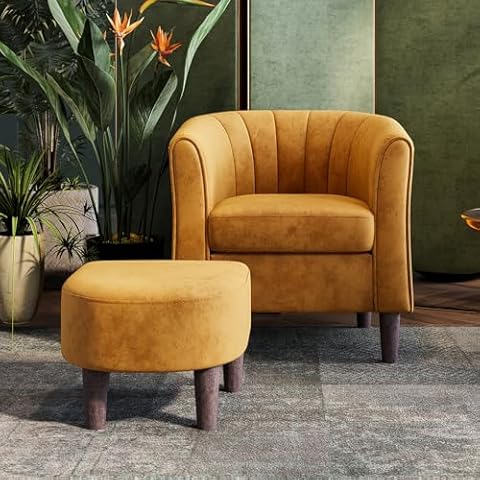 LINSY Velvet Barrel Chair with Ottoman Cover