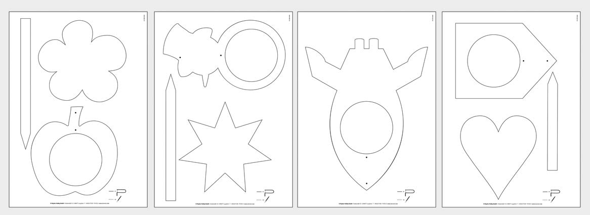 Rayher Woodworking Kit with Four Garden Ornament Templates and Four Plywood Sheets, Fret Saw Patterns for Beginners, Patterns for Various Plant Pot Ornaments, 30x20cm, 62913505