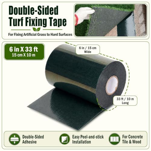 Image of Double Sided Artificial Grass Tape, 6 x 33 Inch, Self Adhesive Artificial Grass Seam Tape, Indoor Outdoor Carpet Tape for Concrete, Grout Fixing Tape, Artificial Green Lawn,