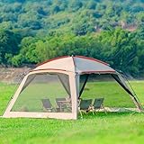 ZONGTI 12x12 Ft Screen House Tent - Instant Pop Up Mesh Canopy Shelter with Waterproof & Sunshade Roof, Easy Setup for Camping, Backyard, Beach, Picnic, Red White