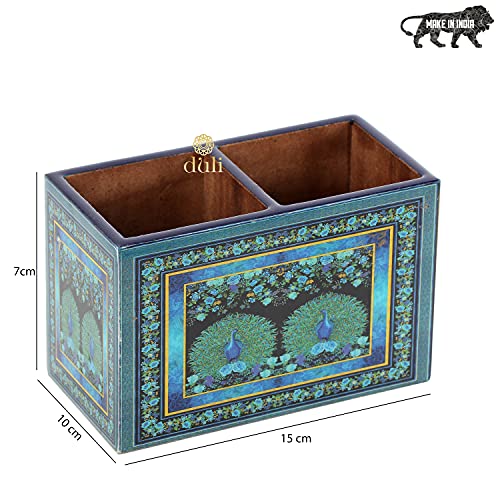 Image of DULI Multipurpose Stand, Cutlery Holder, Spoon Stand, Table Organizer with 2 Sections, Chammach Stand (10cm x 15cm) (2Peacocks)