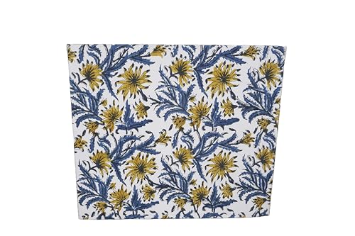Image of 3.3 Gallon Cotton Hand Block Printed Paper Waste Basket |Small Decorative Trash Can for Housewarming Gifts in Living Room, Bedroom, Bathroom | Eco-Friendly, Plastic-Free (1, Blue Yellow FLOWAR)