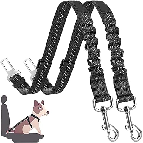 [2 PACKS] Dog Seat Belts for Car, elloLife Headrest Restraint Puppy Safety Adjustable Dog Car Seatbelts and Strong Leash Leads Accessories for Dogs Cats Pets, Black Cover