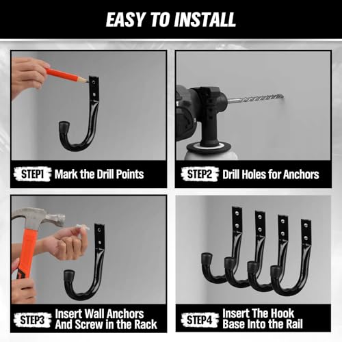 Image of Heavy Duty Garage Storage Hooks, 6-piece Bike Hooks for Garage Wall, Utility Garage Hooks, Wall Mount J Hook for Hanging, Large Metal Storage Organizer Tool, Extension Cord Hanger