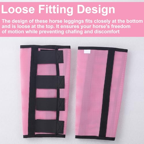 TARFEPA Adjustable Horse Fly Boots Set of 4, Breathable Mesh Fly Boots for Horses, Equine Leg Protection Reduce Stomping, Horse Leggings Leg Guards - (Pink/Medium)
