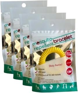 TIENDIFY – Pack 4 o 12 Pulseras Citronela Niños y Niñas, Repelente de Mosquitos Natural, Hasta 7 Días de Protección, Ajustables, 4 Colores, Uso Infantil Exterior e Interior (PACK DE 4, AMARILLA)