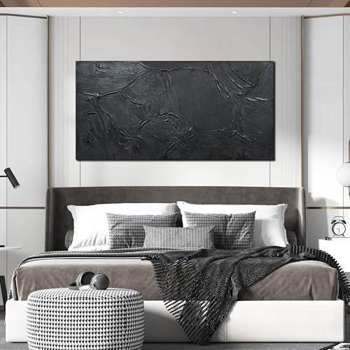 HUBOSKN Abstract Art Pictures for Wall in Living Room - Minimalist Wall Art for Teen Boys Bedroom - Black Hand Painted Wall Art for Office Size 24" x 47" by HUBOSKN - Used condition - Image 2