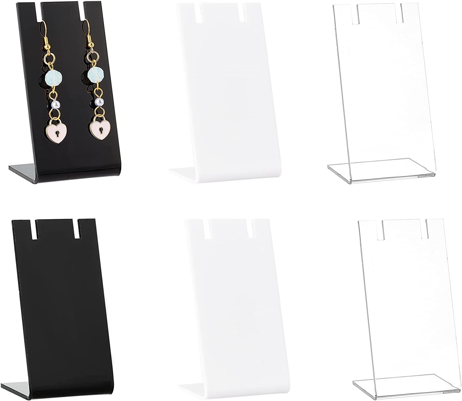 6pcs Acrylic Earring Holder L-shape Jewelry Display Holder Necklace Stand for Necklace Jewelry Dangling Slant Back Display Earrings Display Cards for retail shops ((Colour- Multi))