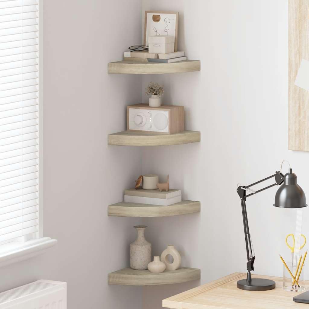 Corner Shelf Set of 4, Oak Honeycomb MDF, 9.8 Inch Floating Wall Shelves for Room Decor, Living Room, Bedroom, Bathroom