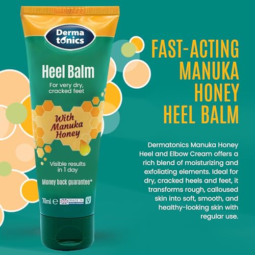 Dermatonics Foot Cream for Dry Cracked Heels - 25% Urea with Manuka Honey, Intensive Moisturizing Heel Treatment, Callus Remover, Exfoliating Care for Rough Feet Elbows Hands - Skin Repair, 2.37 oz