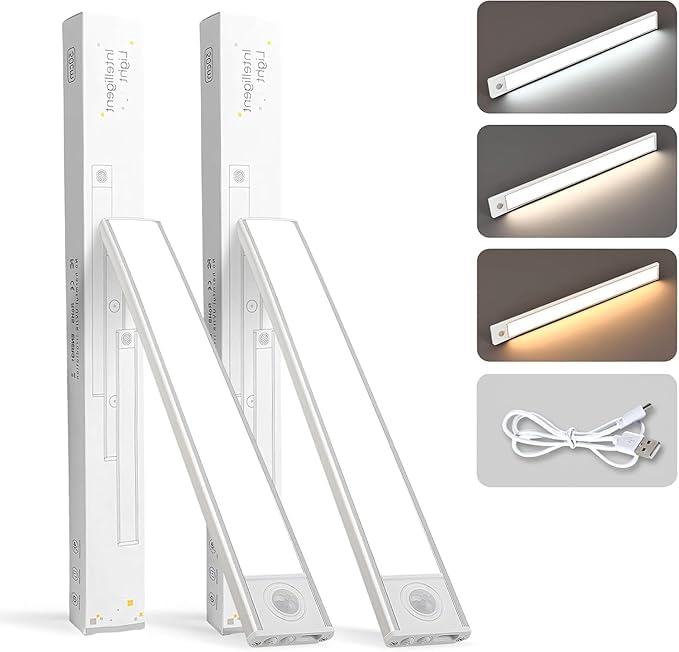 BARFILABABA Under Cabinet Lighting,2500 mAh Rechargeable Battery Operated Motion Sensor Light Indoor, Magnetic Dimmable Closet Lights, Wireless Under Counter Lights for Kitchen, Stairs