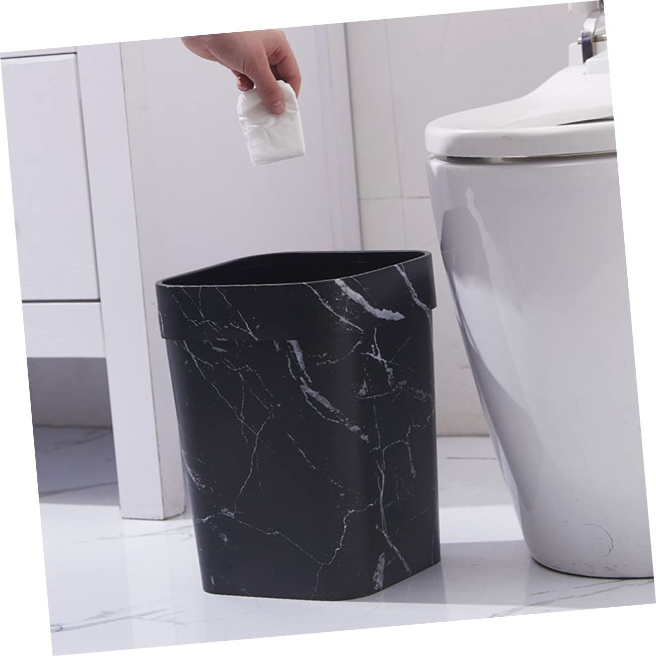 1 PCS Bathroom Trash Can Square Marble Wastebasket Plastic Small Garbage Bin Lidless Waste Container with Non_Slip Base for Home Kitchen Bedroom Office Dorm Under Sink Cabinet Organization