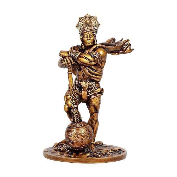 Marble Dust and Resin Lord Bahubali Hanuman Idol Statue Bajrang Bali Murti Showpiece, Height 7.48 Inch, Gold Antique Visit the Artarium Store -MYTHOLOGY CENTRE