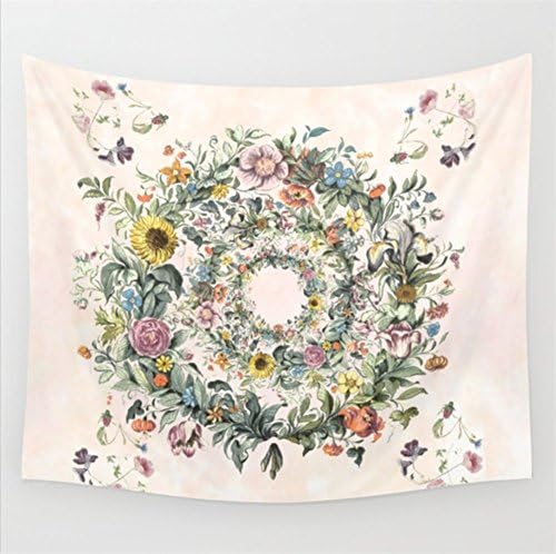 Willing Life Boho Vivid Flower of Life 59X51 Inch Floral Tapestry Hippy Gypsy Wall Hanging Bedspread Couch Beach Towel Home Living Room Bedroom Dorm. Decor(Floral Wreath, Medium)