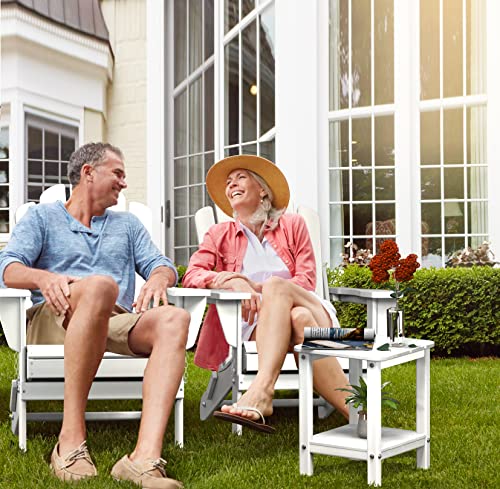 Aoorun Adirondack Square Side Table, 2-Tier Poly Patio End Table, Modern Small Side Table For Patio, Porch-White #TOP5