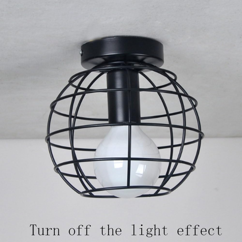 Recessed Ceiling Lamp, Modern Close to Ceiling Light Fixture, 7.4in Dome Shade Ceiling Hanging Lights, E26 Socket Metal Cage Chandelier, for Hallways, Dining Room, Kitchen, Bulb Not Included