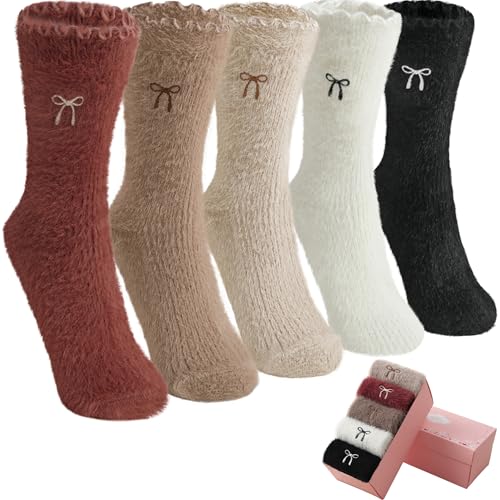 Image of SISOSOCK 5 Pairs Fuzzy Soft Cozy Comfortable Socks for Women, Casual Sleep Comfy Socks, Perfect Warm Winter Gifts for Women