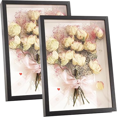 2pcs Shadow Box Frame Display Case 8x10'', Dried Flower Photo Frame, 3D Picture Frame Display Case Deeper 3cm with Transparent Acrylic Panel for Photos, DIY Crafts, Wedding Souvenir (Black, 8"x10")