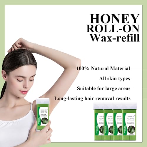 Linbeauti Aloe Vera Roll On Wax, Hair Removal Wax Cartridge, Depilatory Wax Roller Refill, For Bikini Legs And Arms 3.52 Ounce(4Pack Aloe) #TOP1